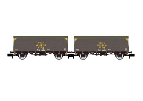 Arnold HN6660 RENFE 2er-Set 2-achsiger gedeckter Güterwagen J300.000 grau gran velocidad  Ep.III